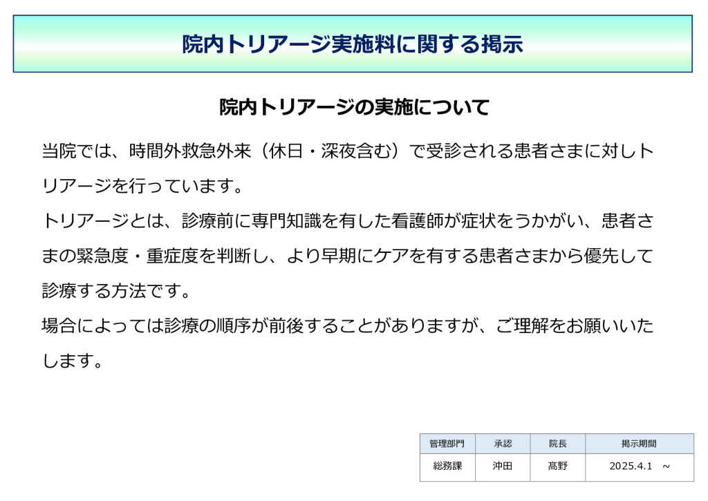 院内トリアージ実施料